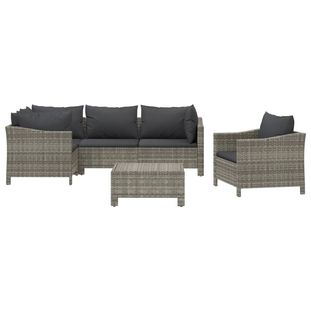 6 Piece Patio Lounge Set with Cushions Gray Poly Rattan