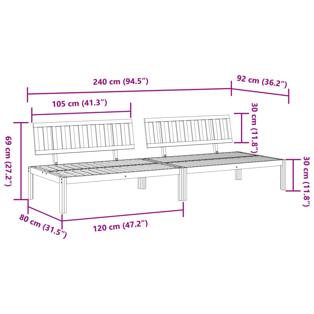 Patio Pallet Middle Sofas 2 pcs Solid Wood Acacia