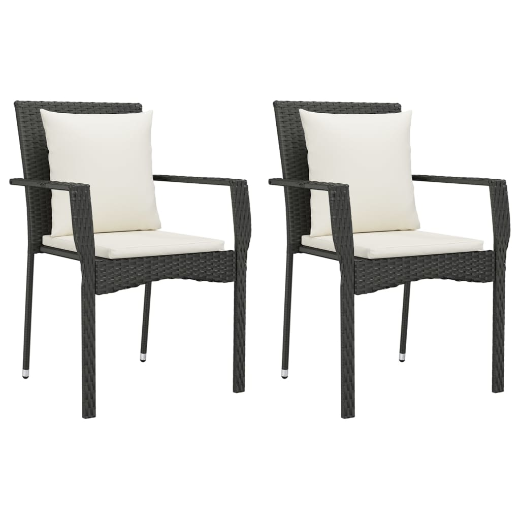 3 Piece Patio Dining Set with Cushions Black Poly Rattan