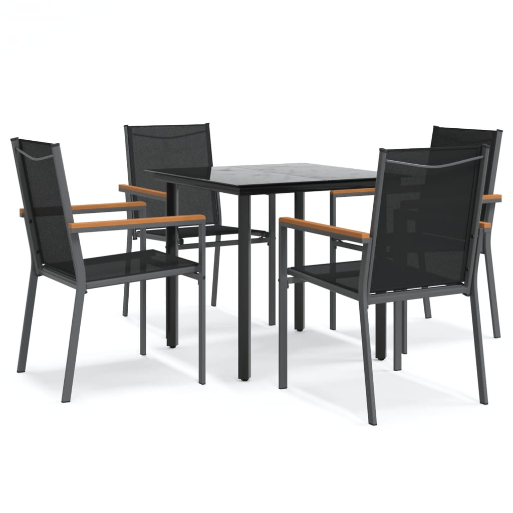 5 Piece Patio Dining Set Black Textilene and Steel