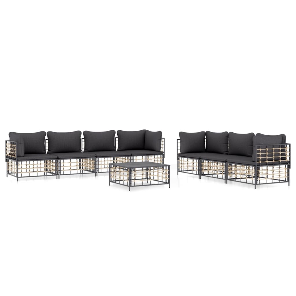 8 Piece Patio Lounge Set with Cushions Anthracite Poly Rattan