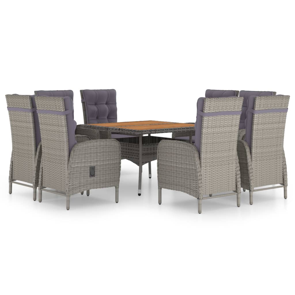 9 Piece Patio Dining Set Poly Rattan and Acacia Wood Gray