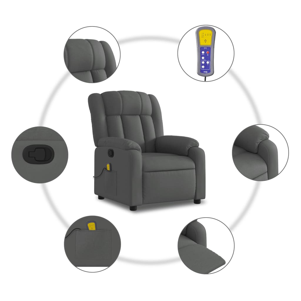 Massage Recliner Chair Dark Gray Fabric