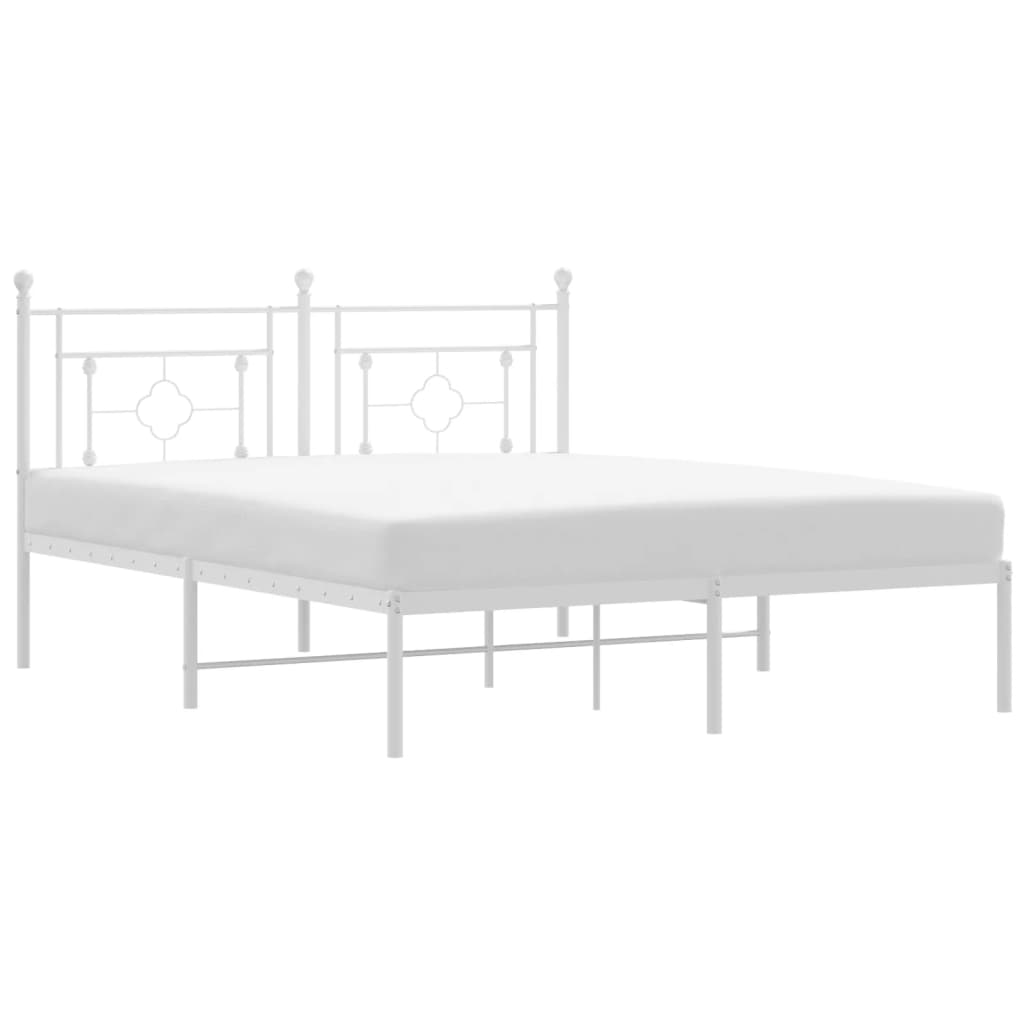 Metal Bed Frame without Mattress with Headboard White 59.1"x78.7"