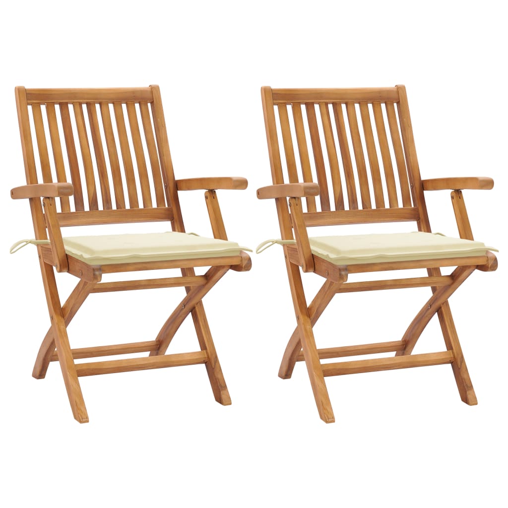 Patio Chairs 2 pcs with Cream Cushions Solid Teak Wood