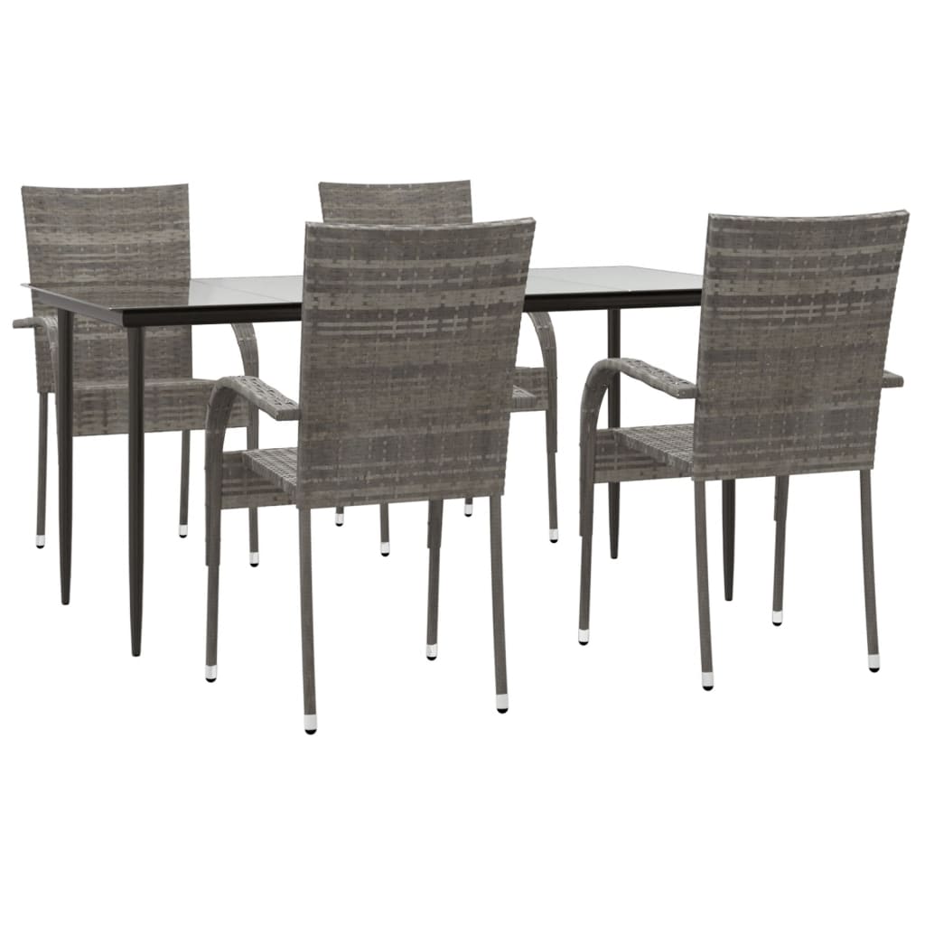 5 Piece Patio Dining Set Gray Poly Rattan