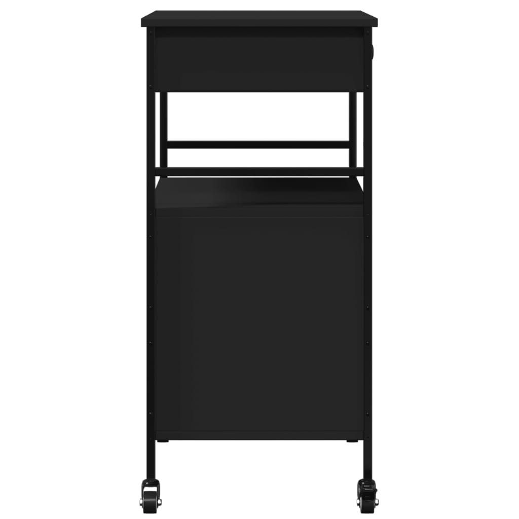 Kitchen Trolley Black 22"x16.9"x35.2" Engineered Wood