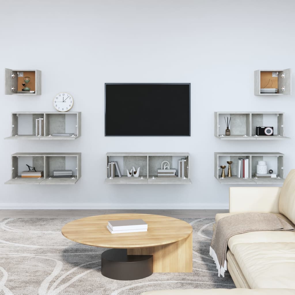 7 Piece TV Stand Set Concrete Gray Engineered Wood