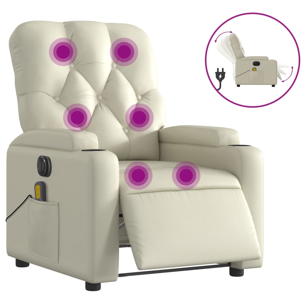 Electric Massage Recliner Chair Cream Faux Leather