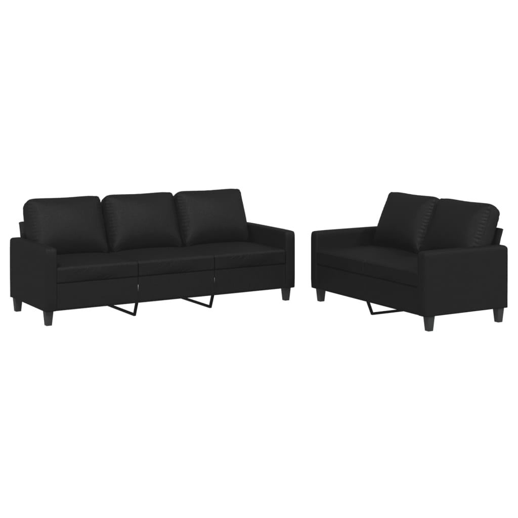 2 Piece Sofa Set with Cushions Black Faux Leather