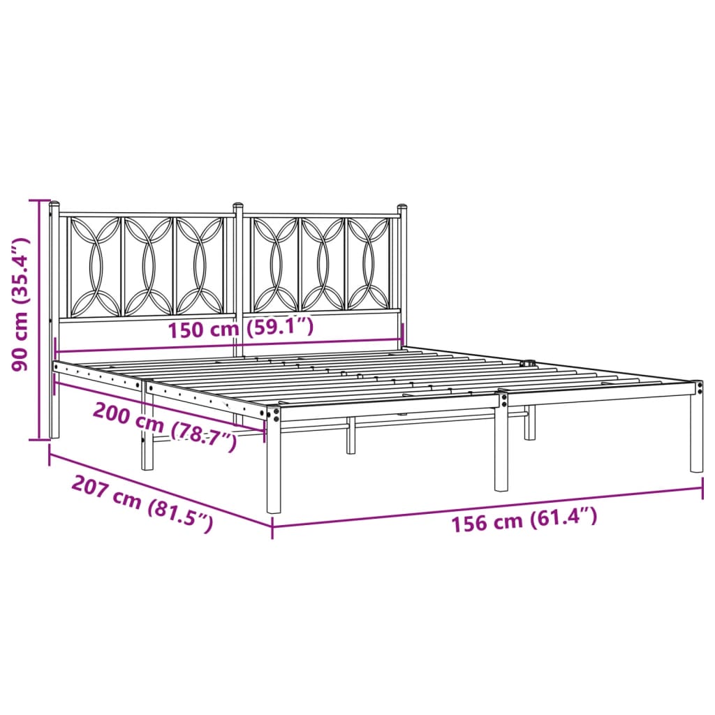 Metal Bed Frame without Mattress with Headboard White 59.1"x78.7"