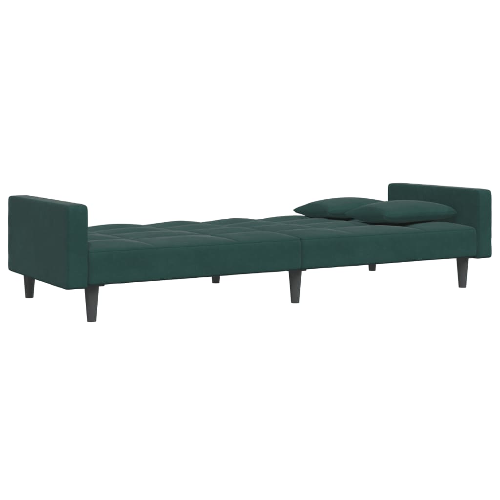 2-Seater Sofa Bed with Footstool Dark Green Velvet