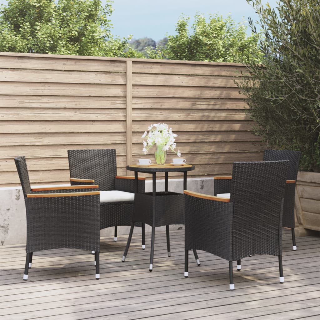 5 Piece Patio Bistro Set with Cushions Black Poly Rattan