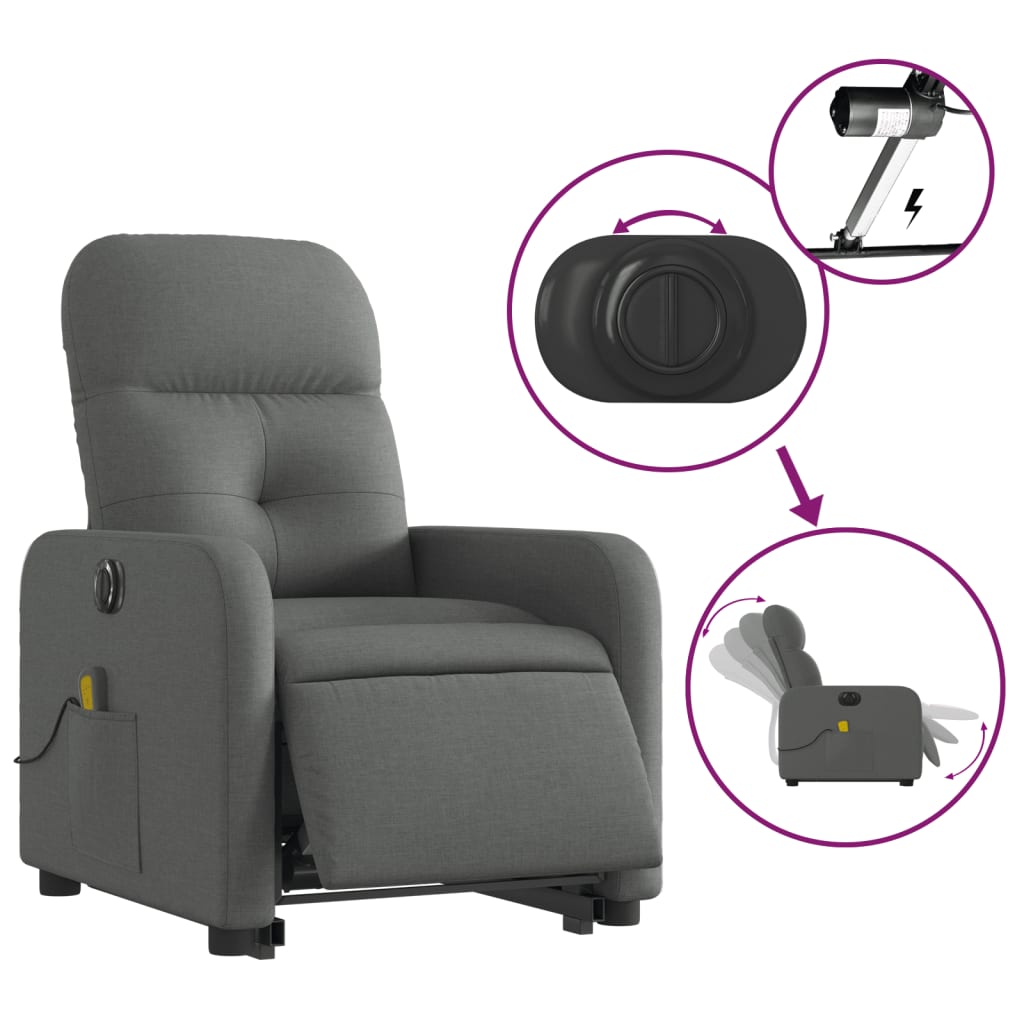 Electric Stand up Massage Recliner Chair Dark Gray Fabric