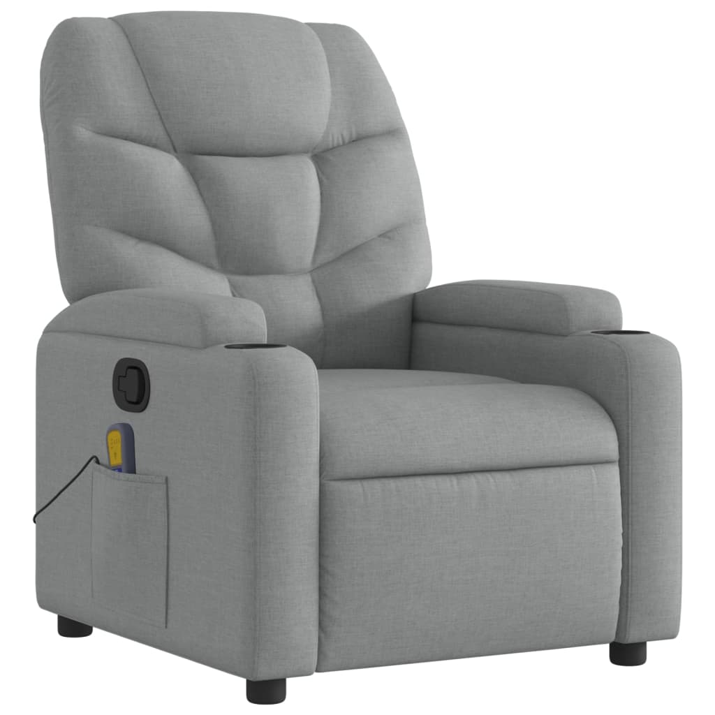 Massage Recliner Chair Light Gray Fabric