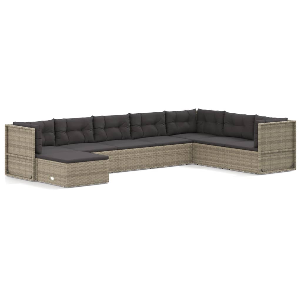 8 Piece Patio Lounge Set with Cushions Gray Poly Rattan