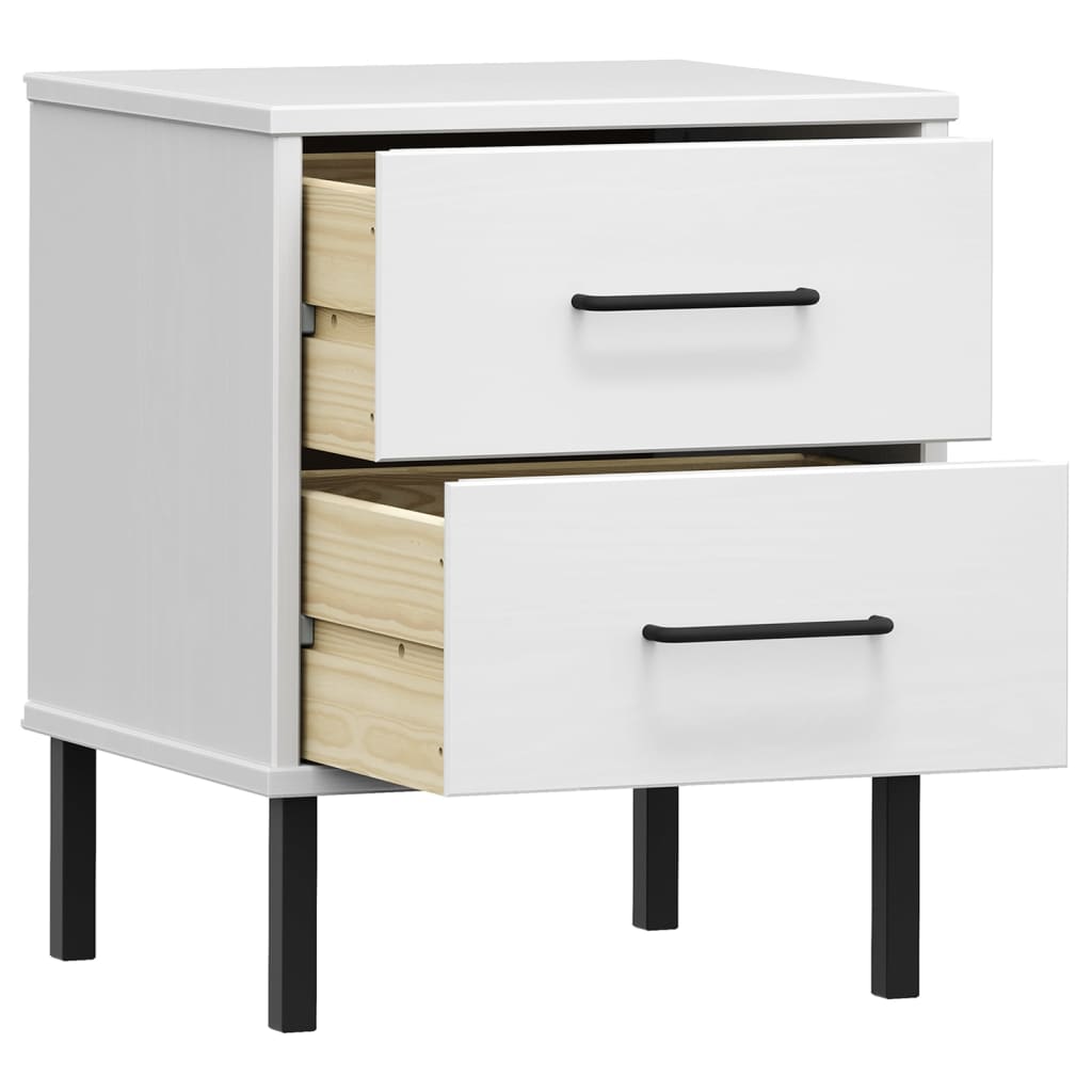 Bedside Cabinet with Metal Legs White Solid Wood Pine OSLO