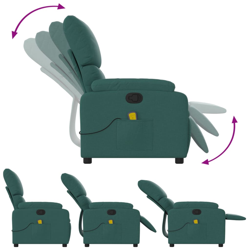 Massage Recliner Chair Dark Green Fabric