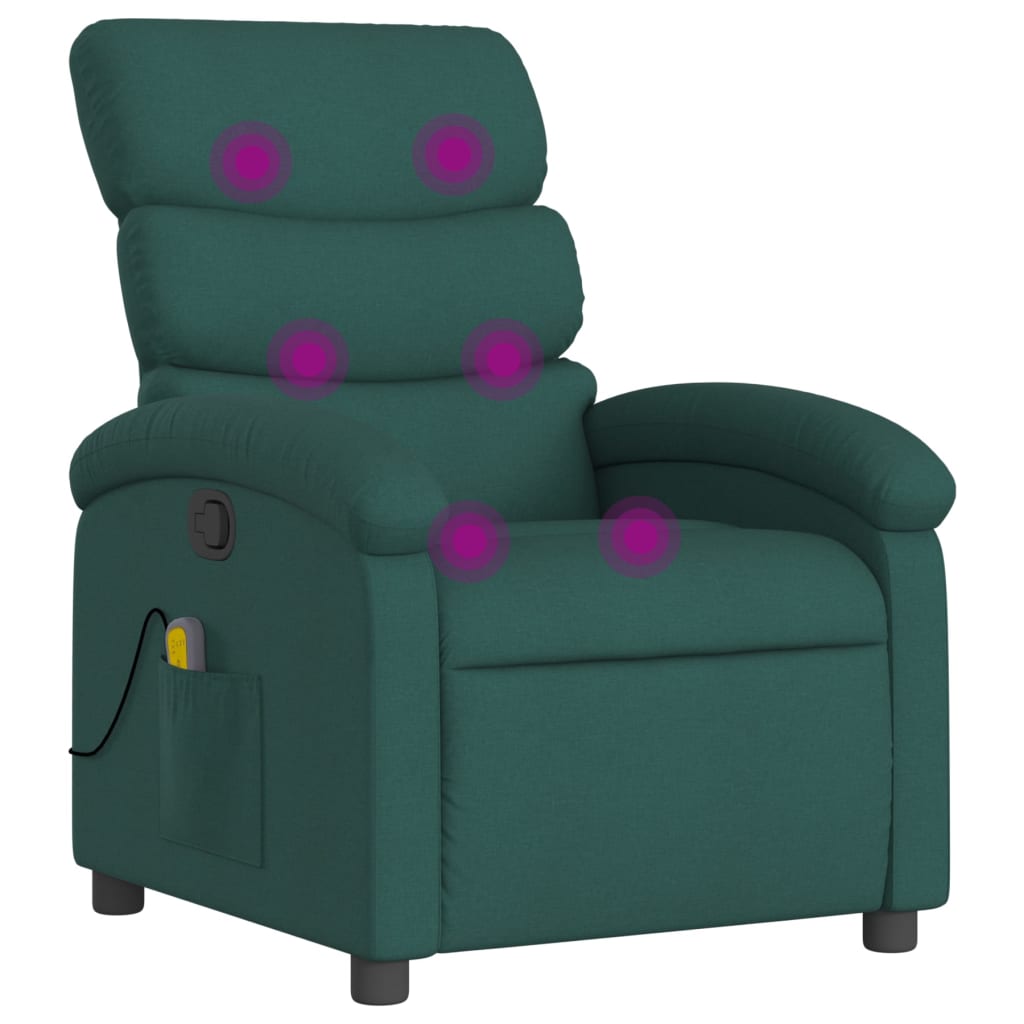 Massage Recliner Chair Dark Green Fabric