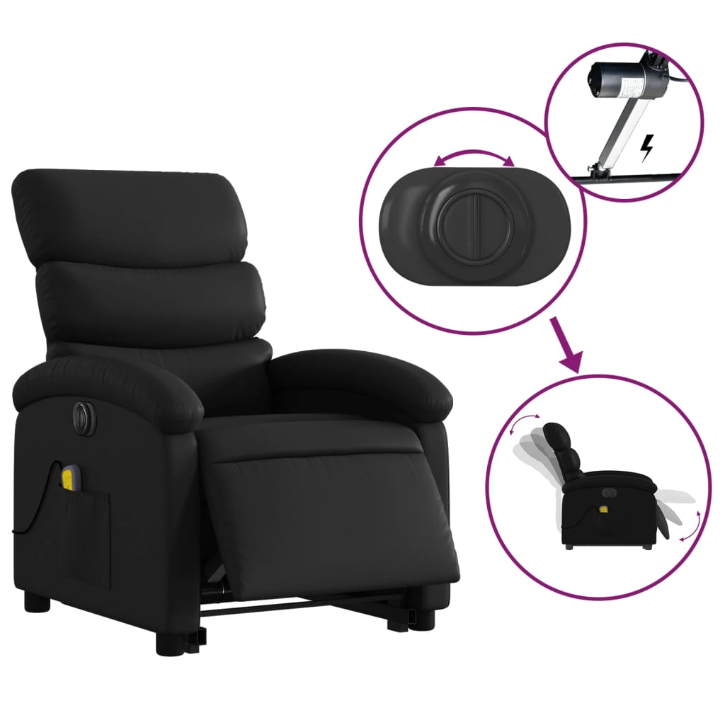 Electric Stand up Massage Recliner Chair Black Faux Leather