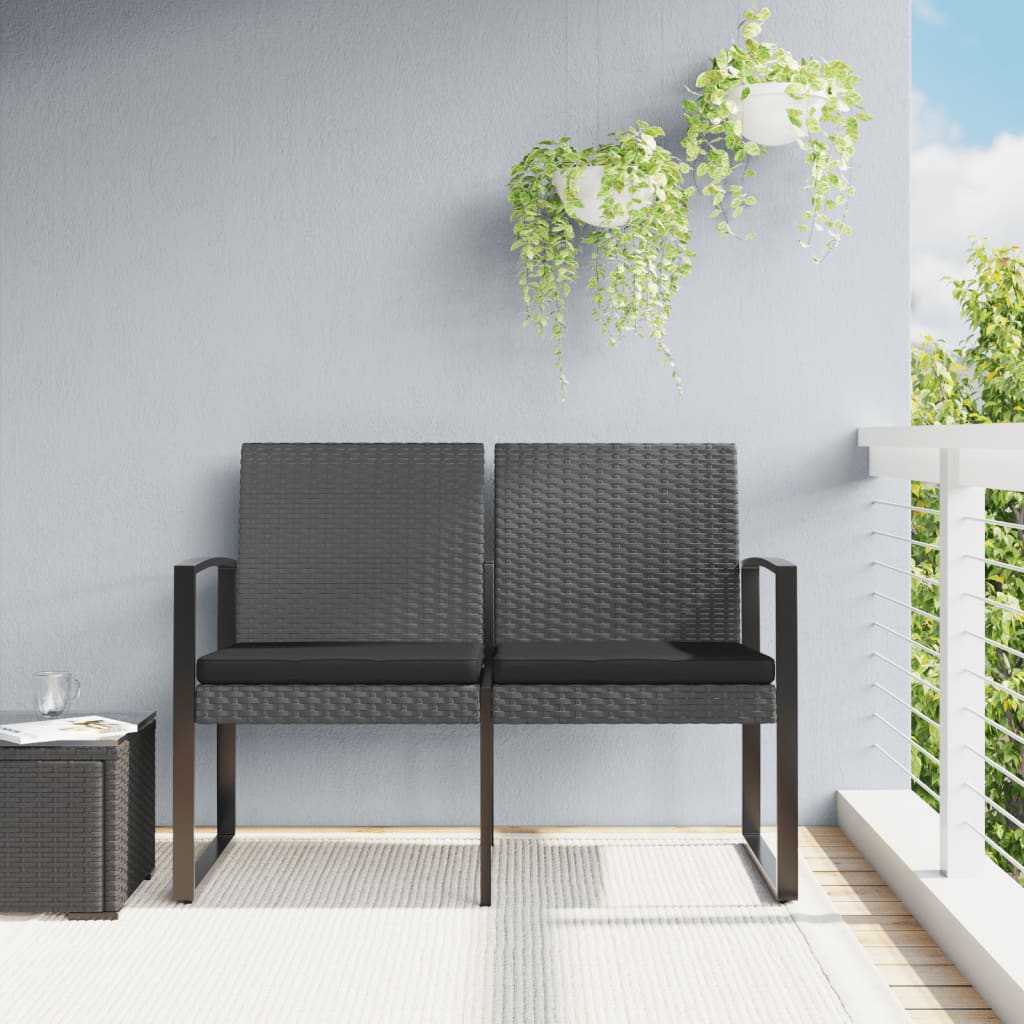 2-Seater Patio Bench with Cushions Brown PP Rattan