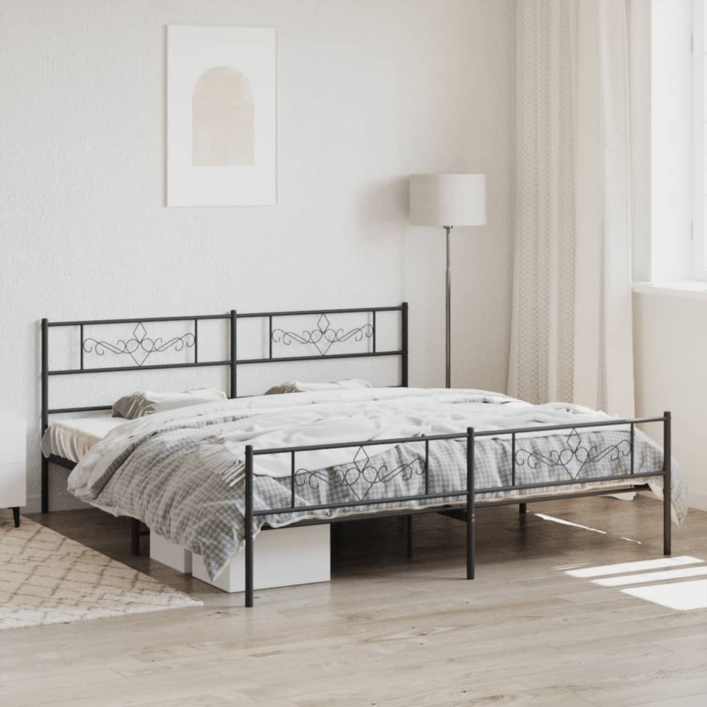 Metal Bed Frame without Mattress with Footboard Black 76"x79.9"