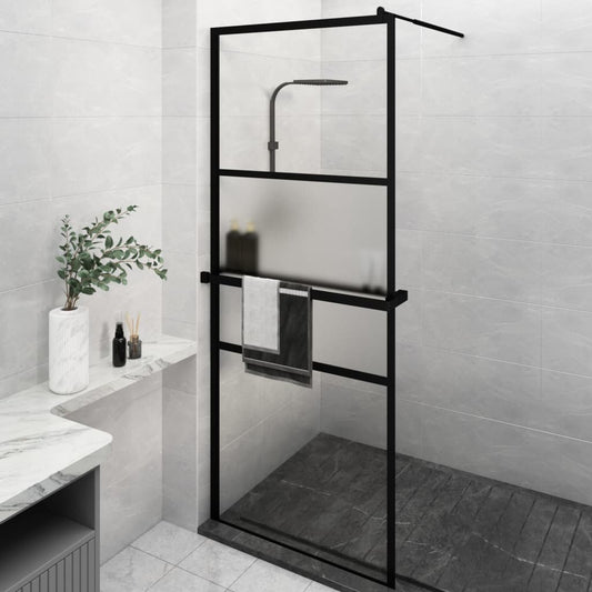 Walk-in Shower Wall with Shelf Black 31.5"x76.8" ESG Glass&Aluminum