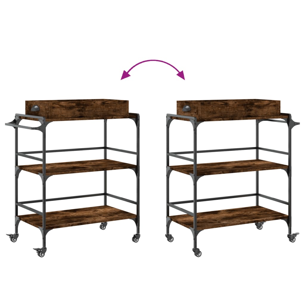 Kitchen Trolley Smoked Oak 32.1"x16.1"x36.4" Engineered Wood