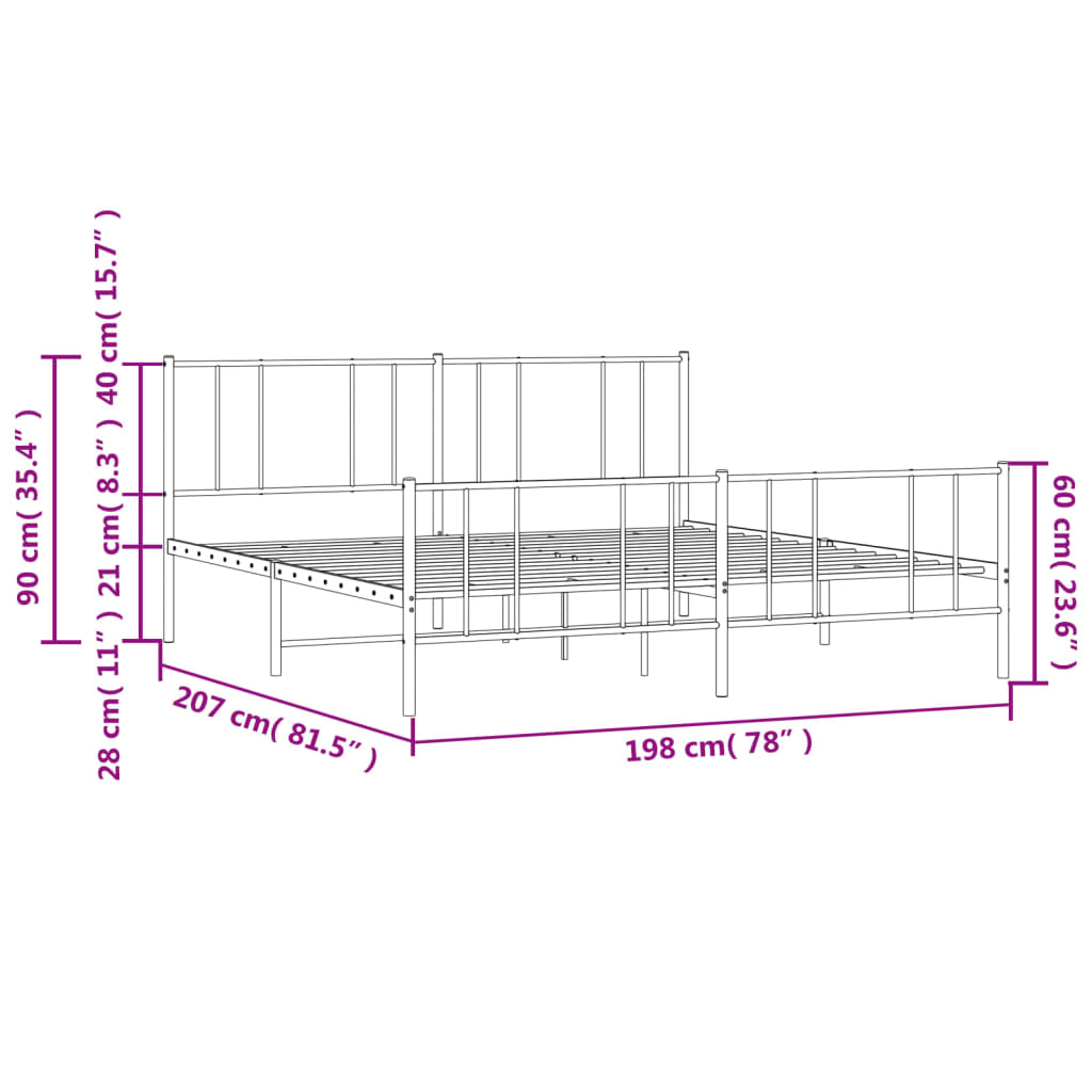 Metal Bed Frame without Mattress with Footboard Black 76"x79.9"