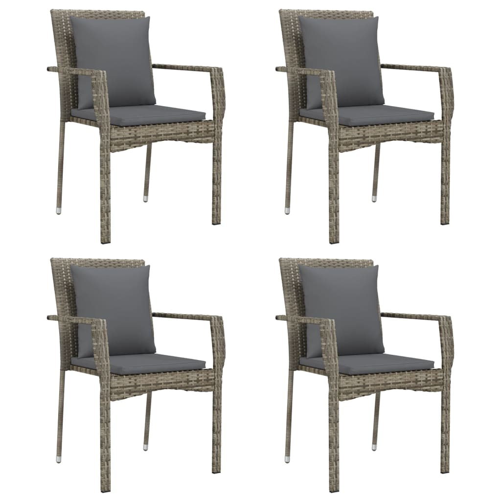 Patio Chairs with Cushions 4 pcs Poly Rattan Gray