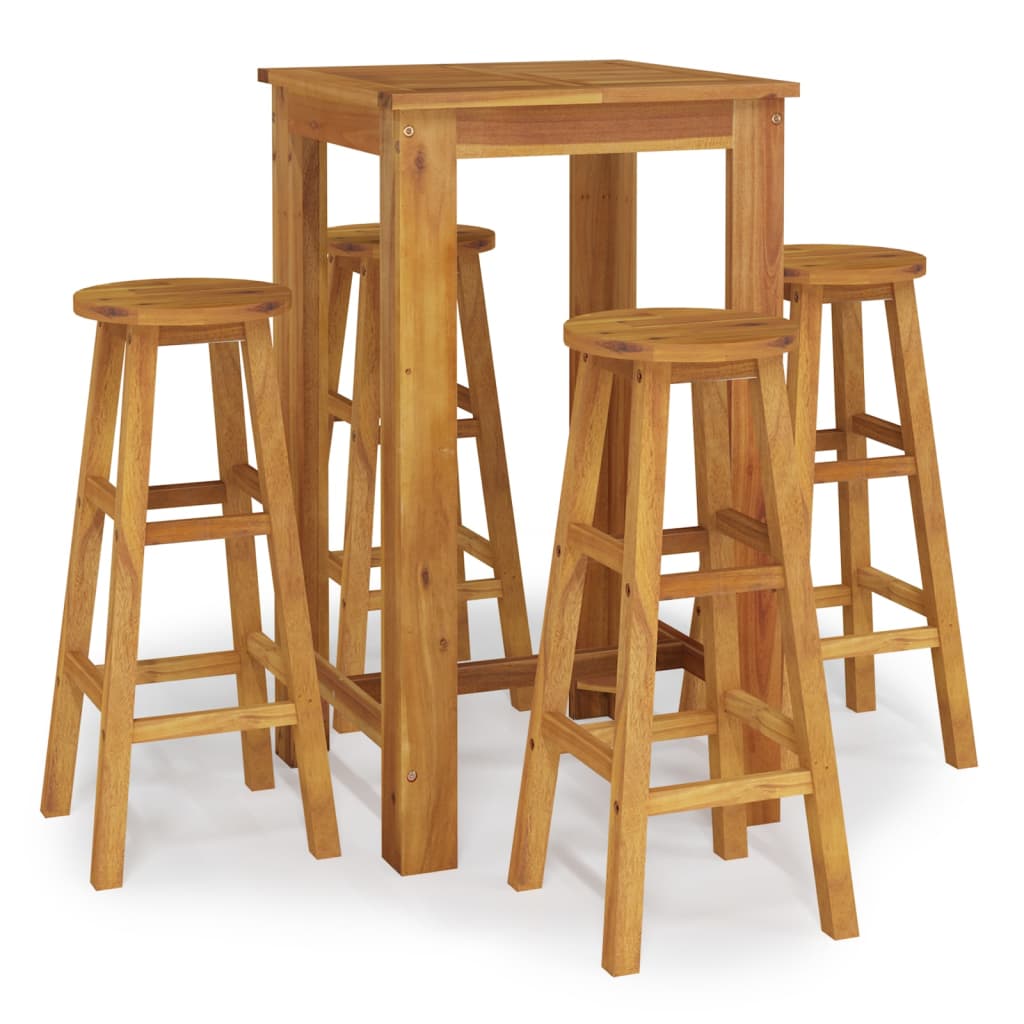 5 Piece Patio Bar Set Solid Wood Acacia