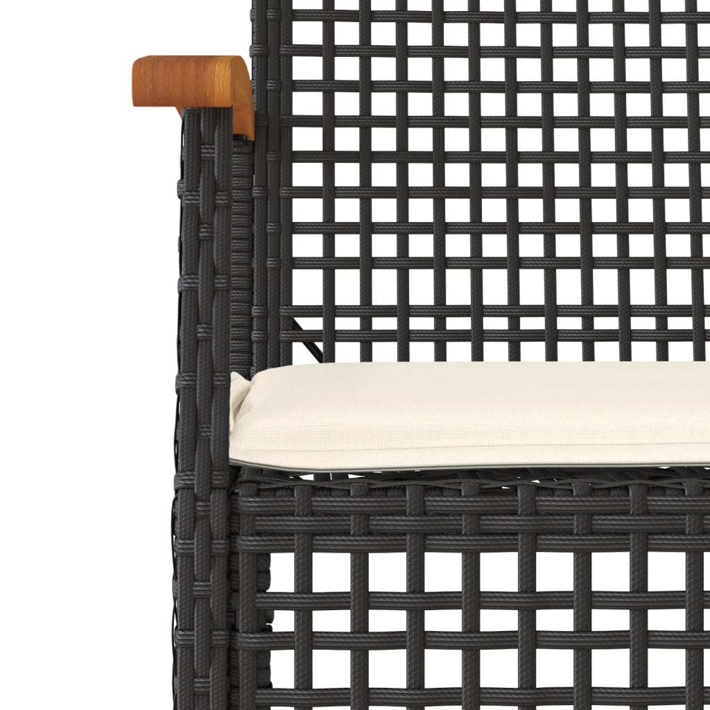 3 Piece Patio Dining Set with Cushions Black Poly Rattan