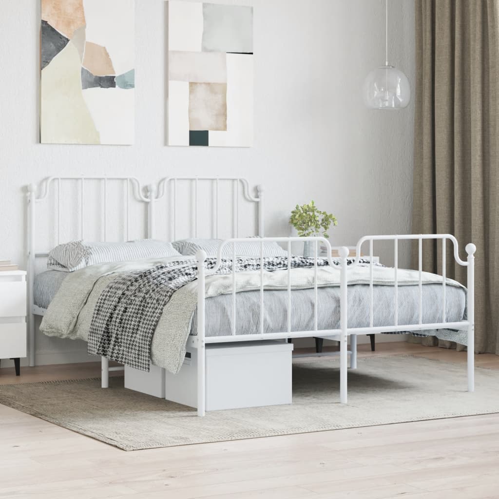 Metal Bed Frame without Mattress with Footboard White 59.1"x78.7"