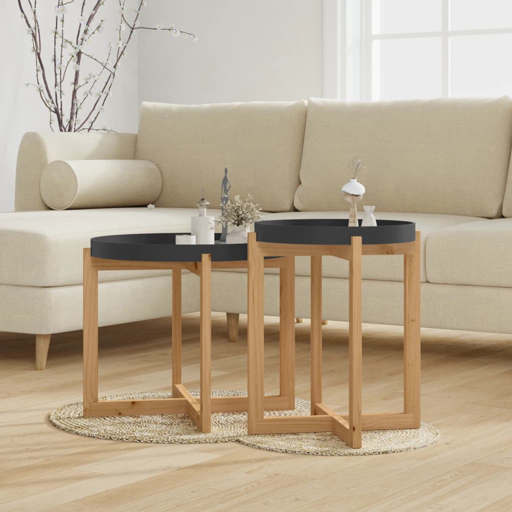 Coffee Tables 2 pcs Black Engineered Wood and Solid Wood Pine