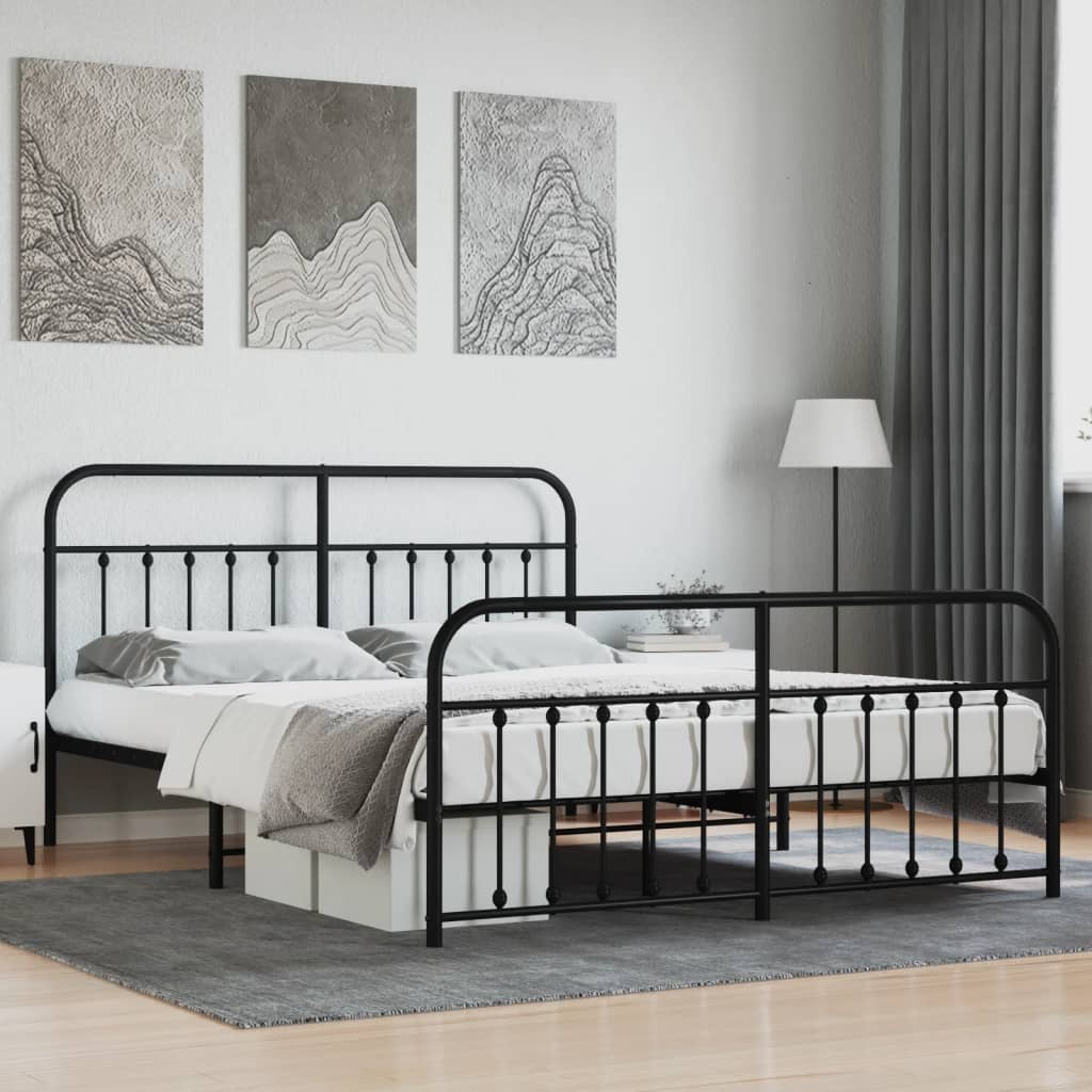 Metal Bed Frame without Mattress with Footboard Black 72"x83.9"