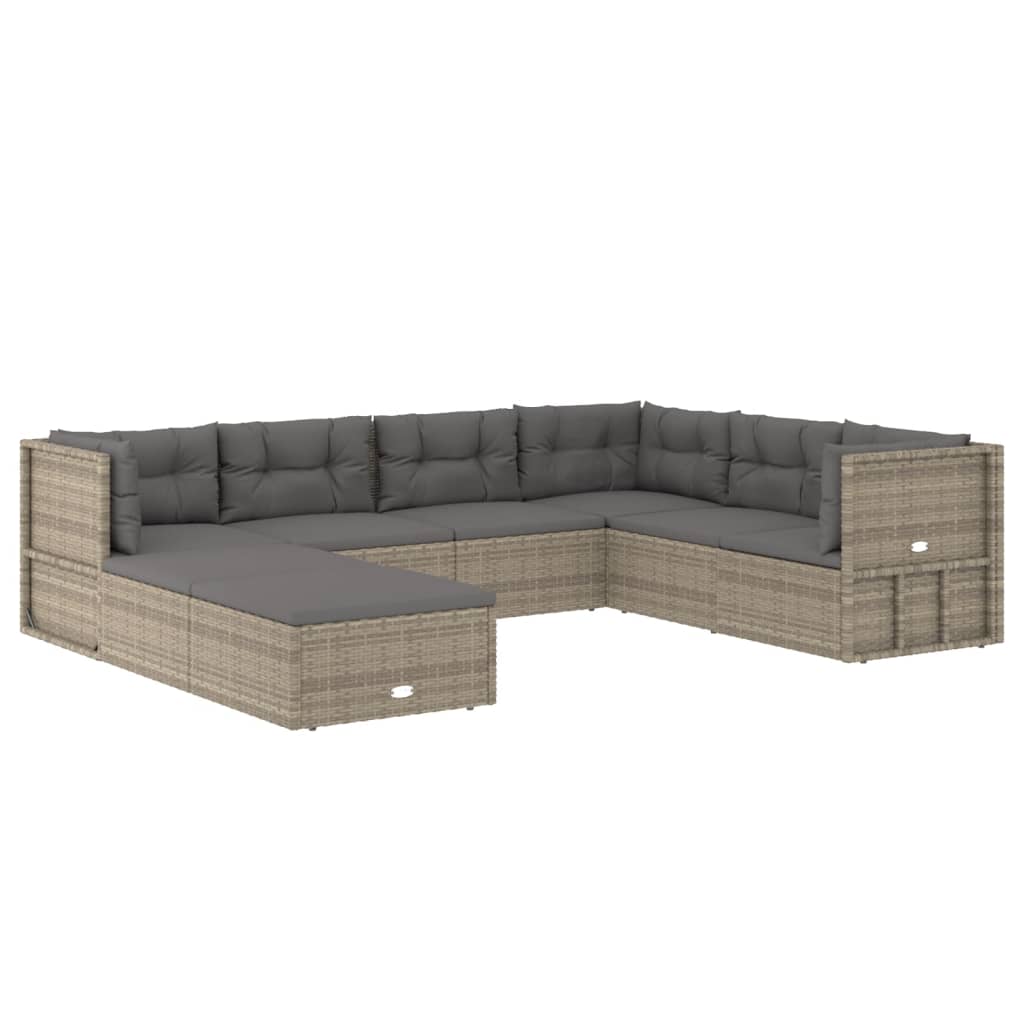 8 Piece Patio Lounge Set with Cushions Gray Poly Rattan