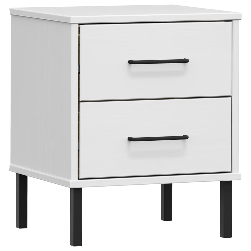 Bedside Cabinet with Metal Legs White Solid Wood Pine OSLO