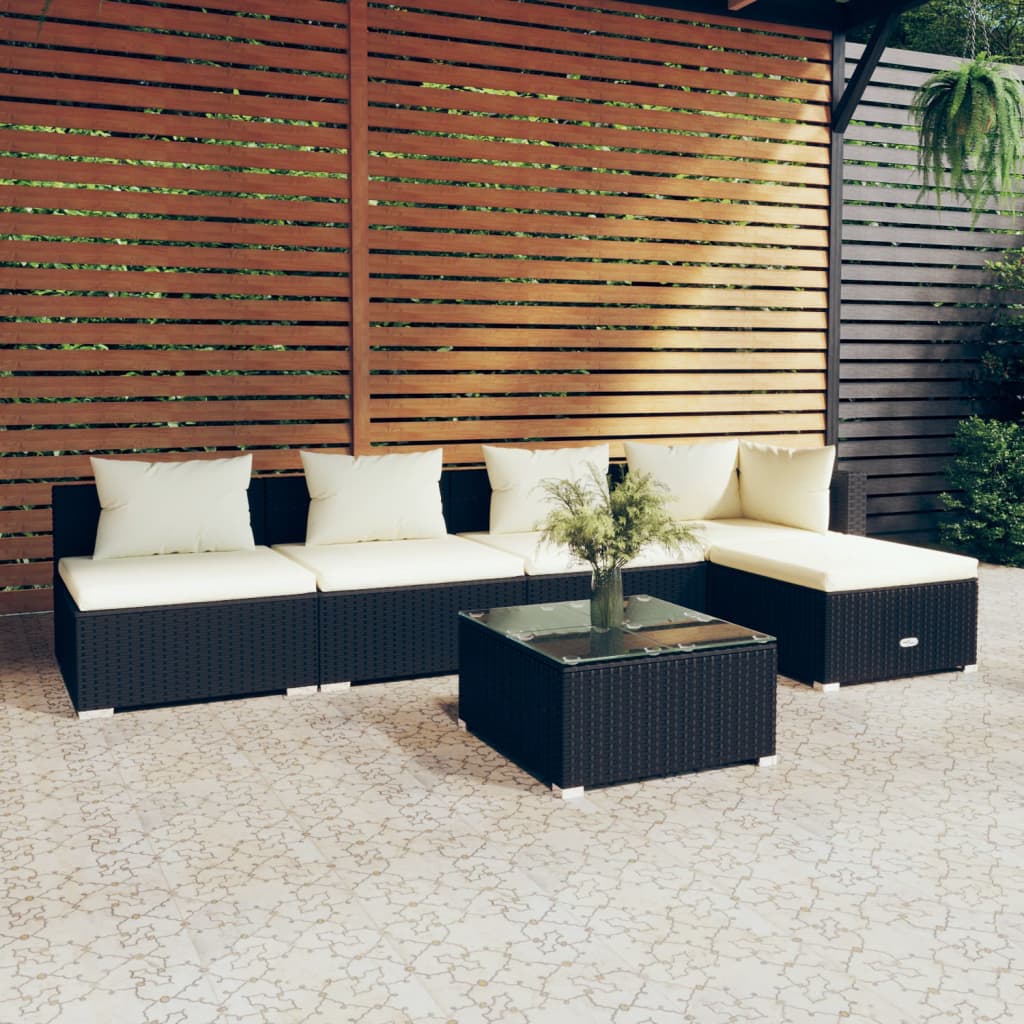 6 Piece Patio Lounge Set with Cushions Poly Rattan Black