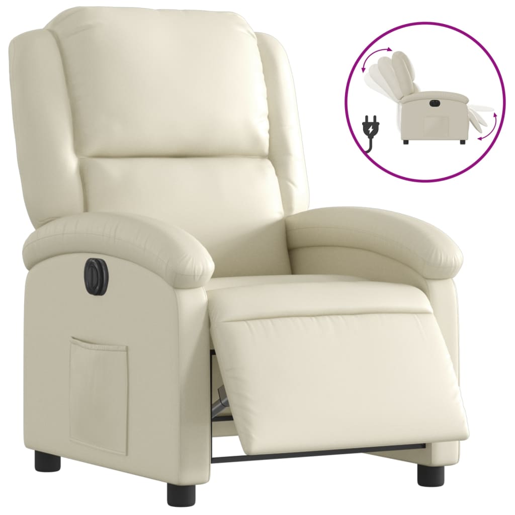 Electric Recliner Chair Cream Faux Leather