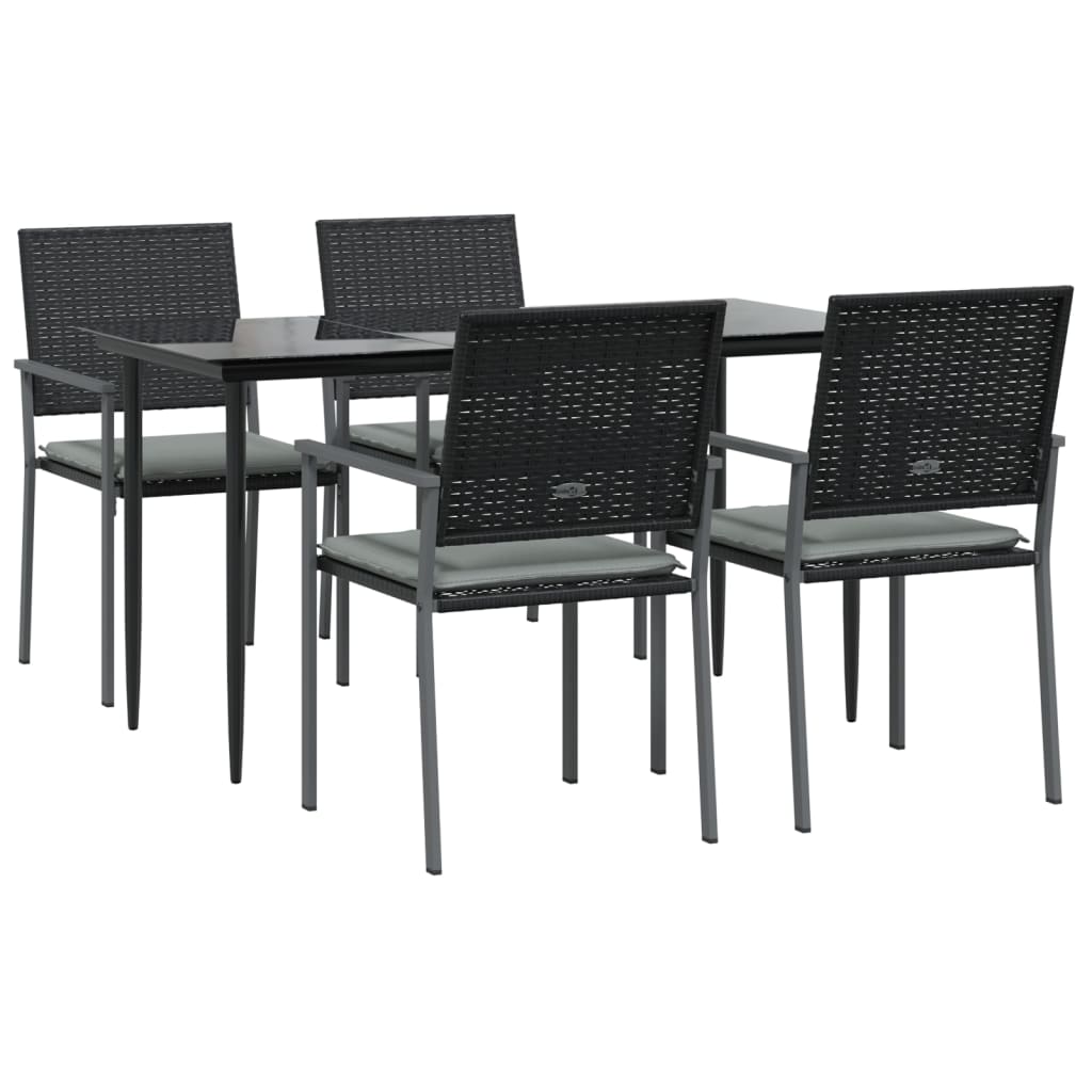 5 Piece Patio Dining Set with Cushions Poly Rattan and Steel