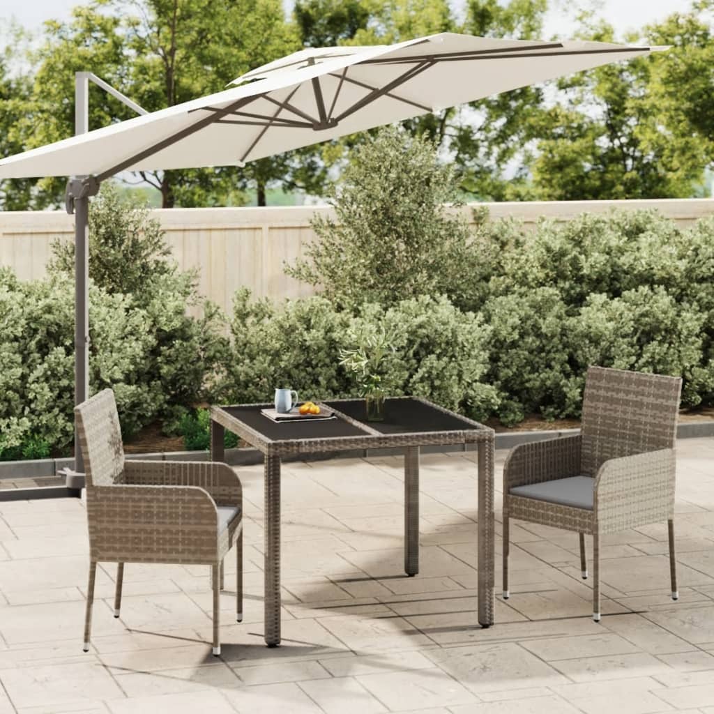 3 Piece Patio Dining Set with Cushions Gray Poly Rattan