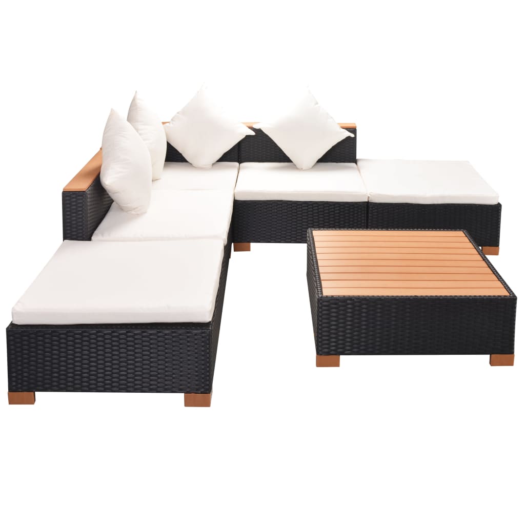 6 Piece Patio Lounge Set with Cushions Poly Rattan Black