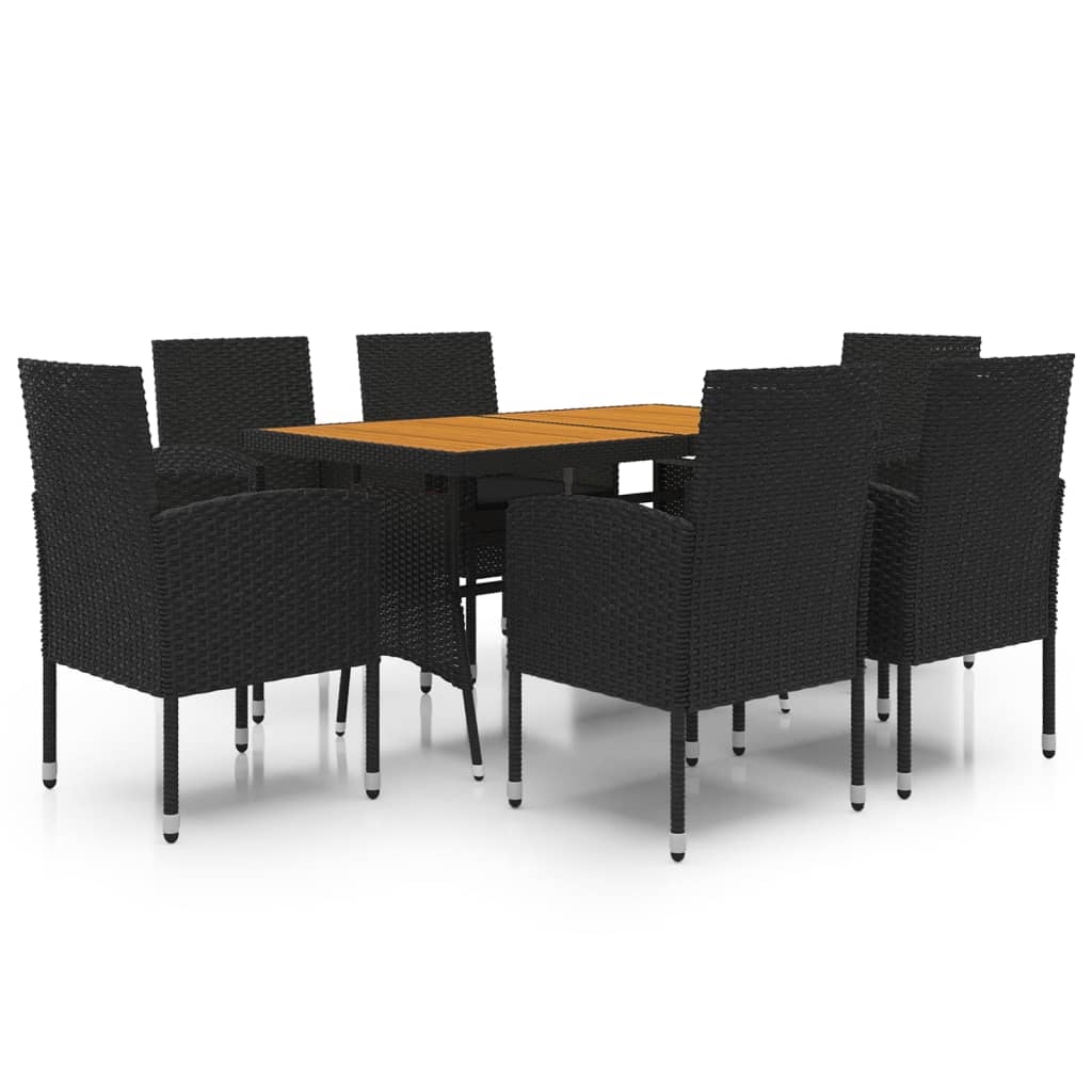 7 Piece Patio Dining Set Poly Rattan Black