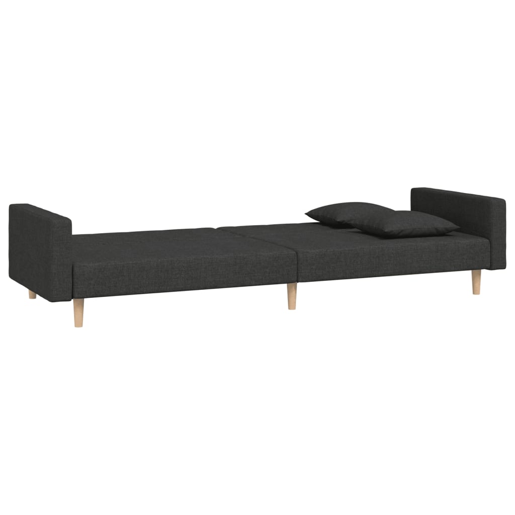 2-Seater Sofa Bed with Two Pillows Black Fabric