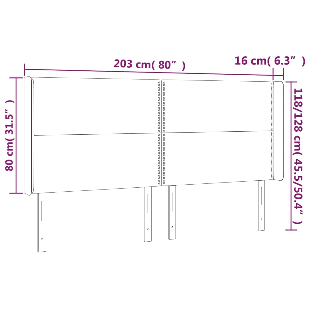 LED Headboard Light Gray 79.9"x6.3"x46.5"/50.4" Velvet