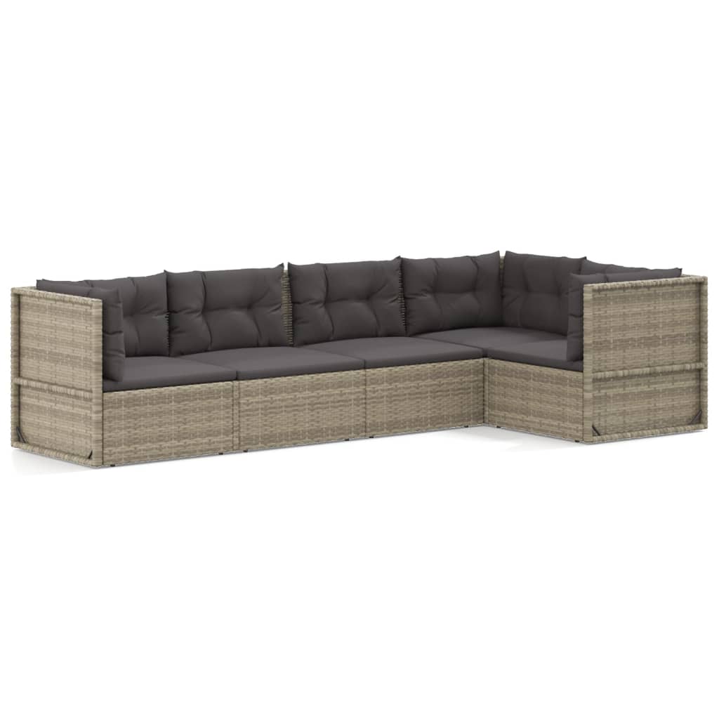 5 Piece Patio Lounge Set with Cushions Gray Poly Rattan