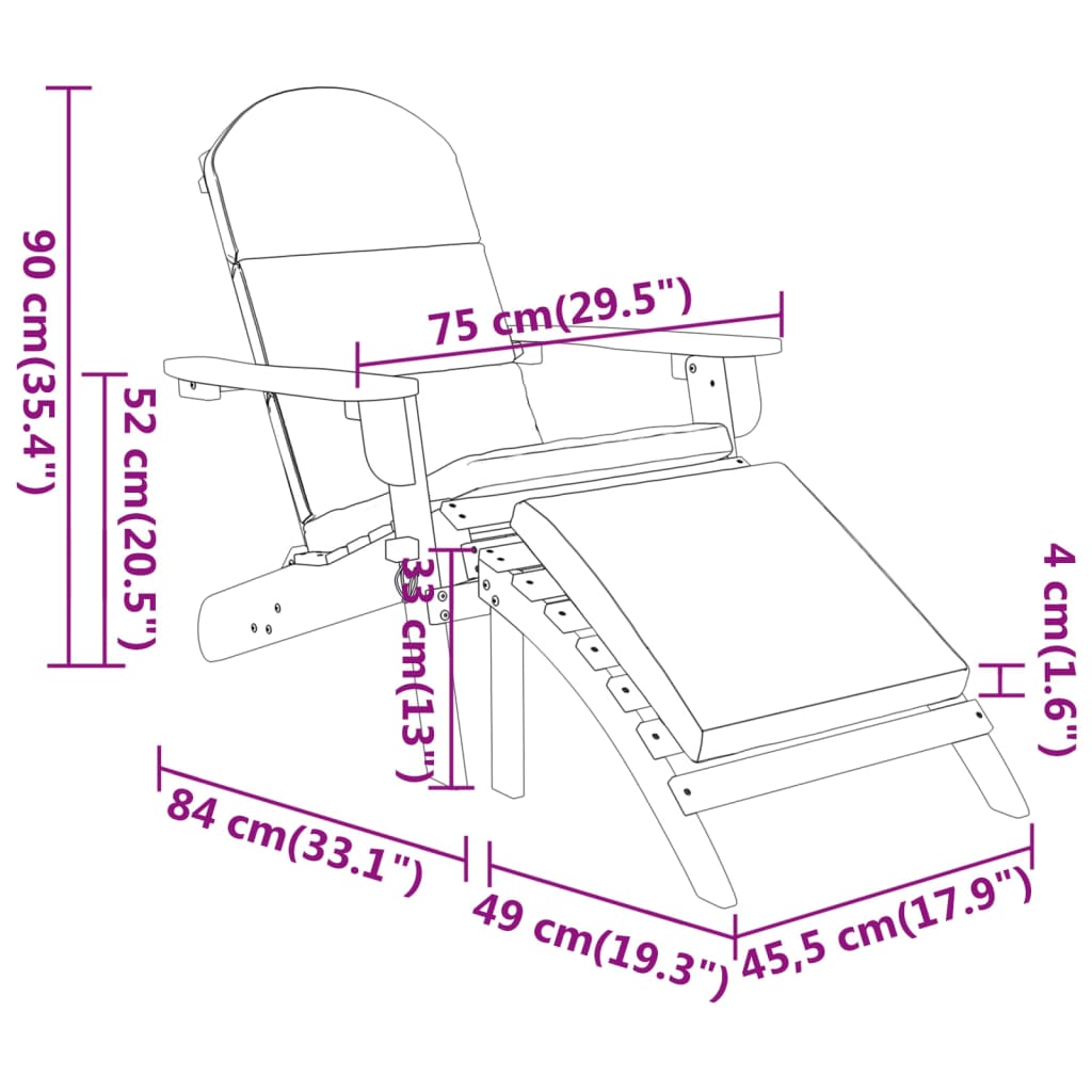 3 Piece Adirondack Patio Lounge Set Solid Wood Acacia