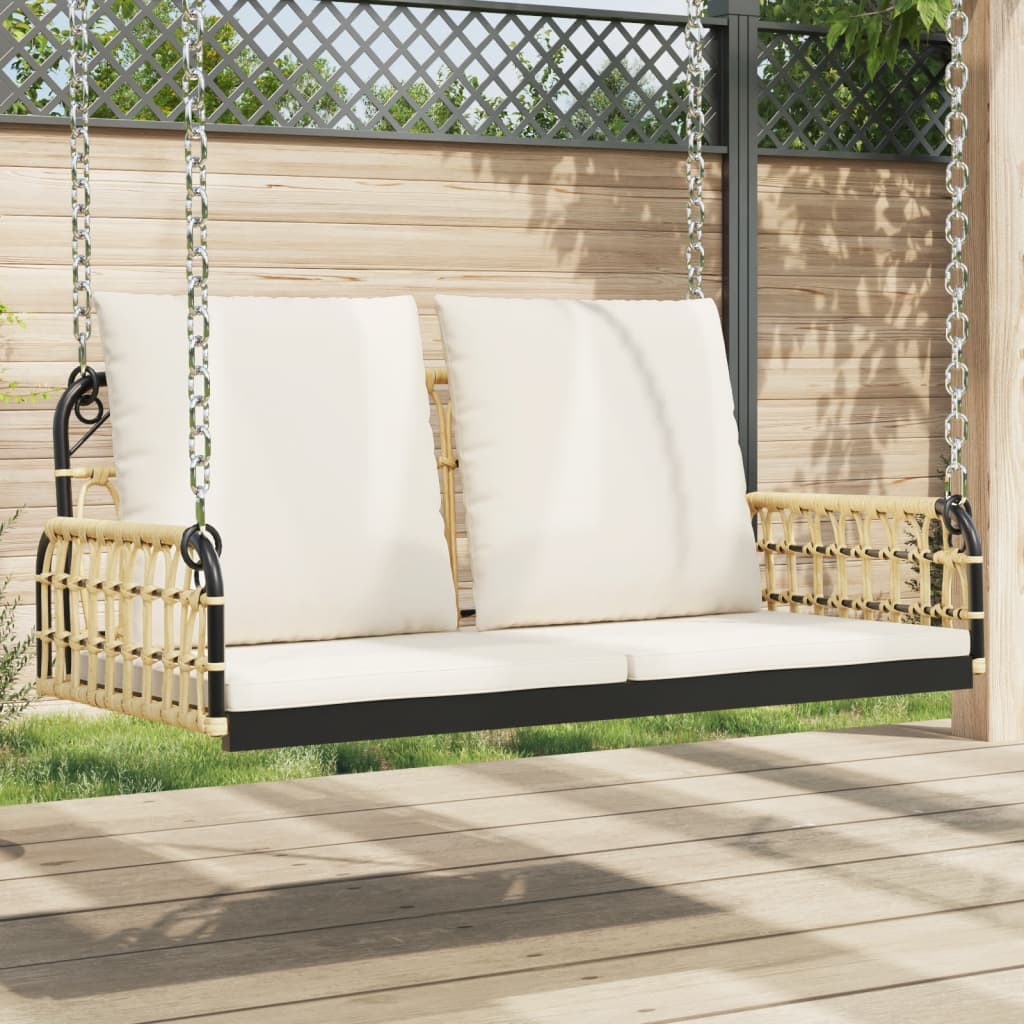 Swing Bench with Cushions 41.3"x22.8"x15" Poly Rattan and Steel