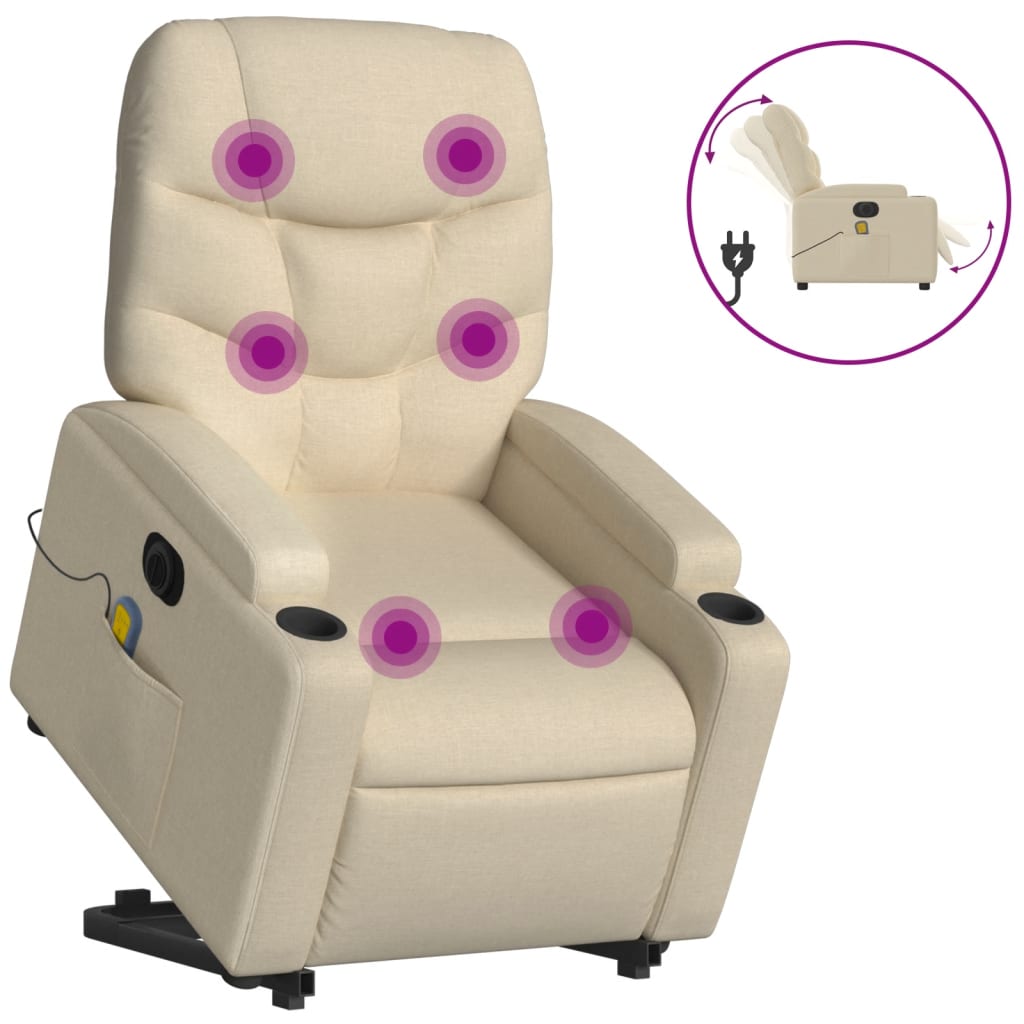 Electric Stand up Massage Recliner Chair Cream Fabric