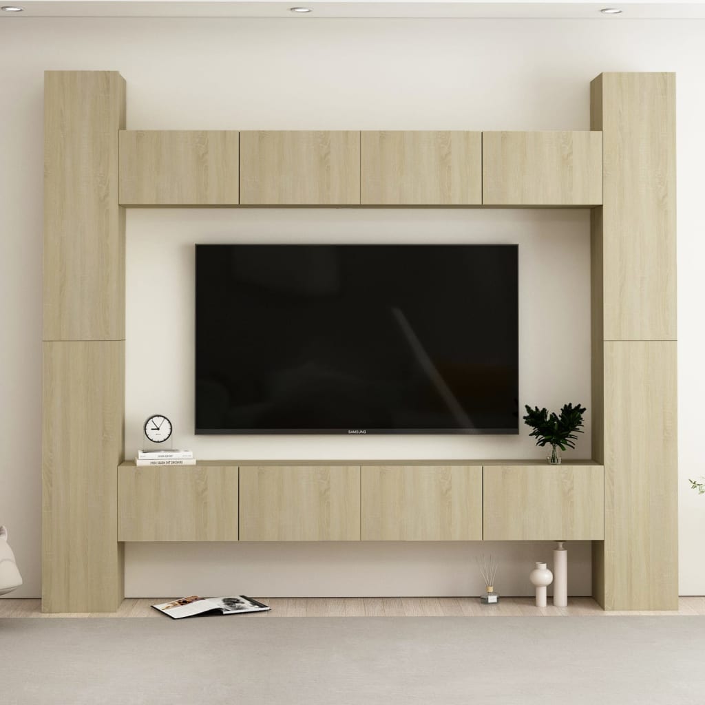 10 Piece TV Stand Set Black Engineered Wood